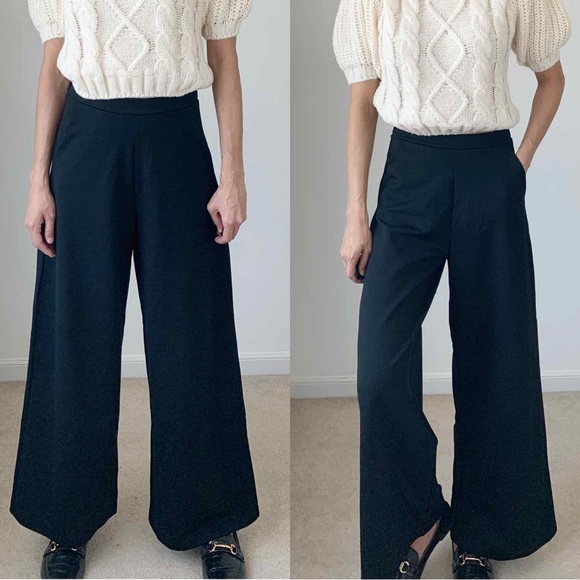 BANANA REPUBLIC HIGH WAIST WIDE LEG PANTS WITH POCKETS - BLACK - Picture 2 of 6